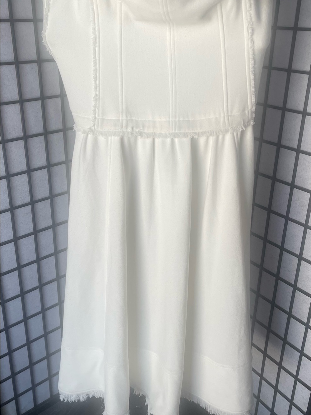 Jonathan Simkhai Cream Frayed-Trim Square Bodice Dress